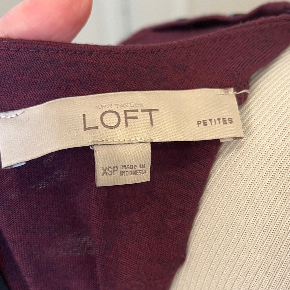 NWOT LOFT Burgundy and Black Long Sleeve Dress - Picture 6 of 9